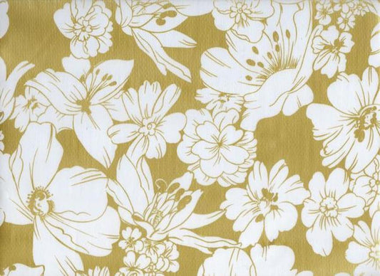 Oil Cloth - White Floral on Gold