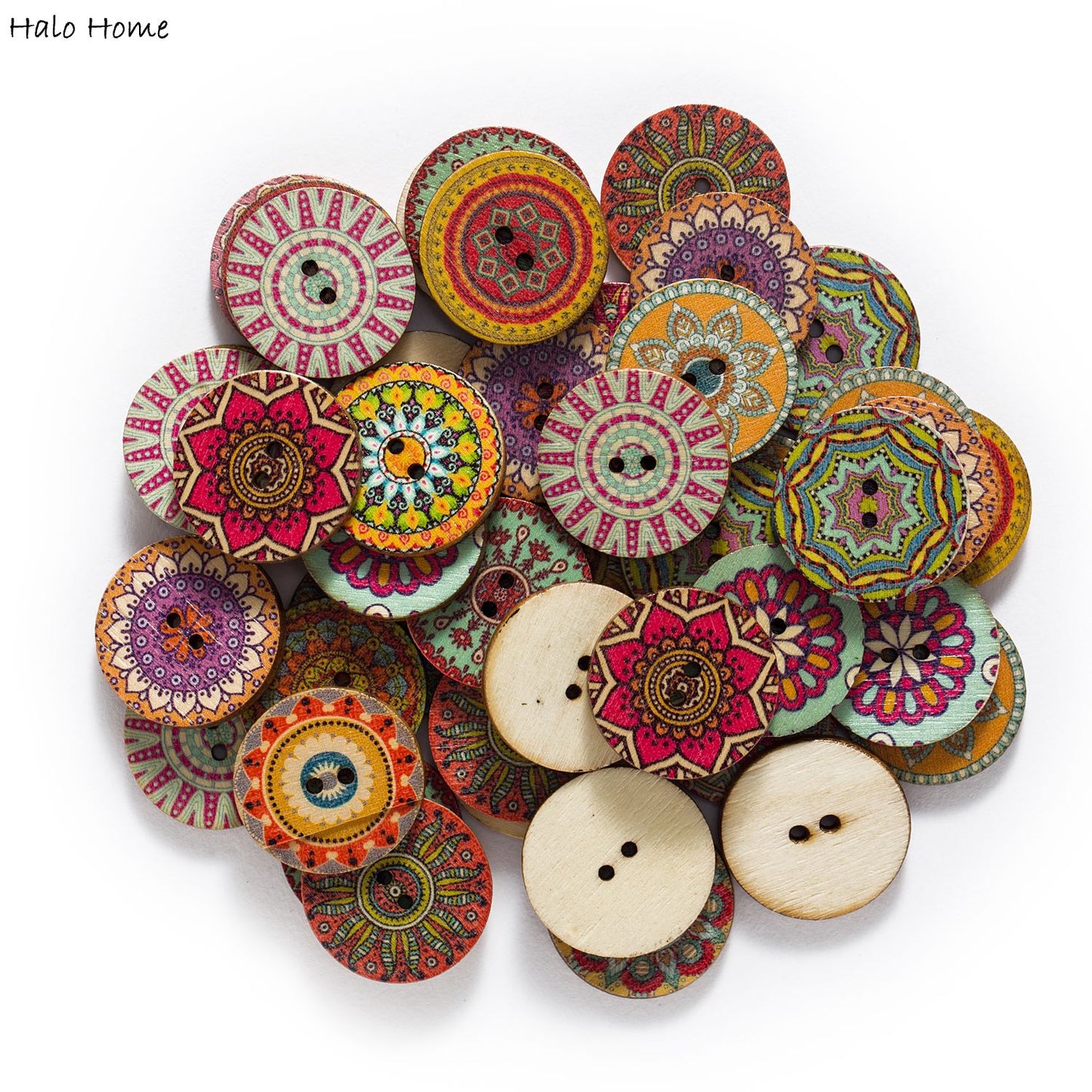 50 Gorgeous Painted Round Wood Buttons