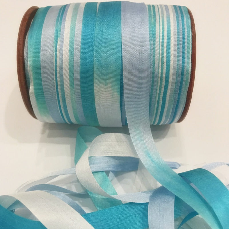 1/2" Wide Pure Silk Ribbon - Blue Sky and Puffy Clouds