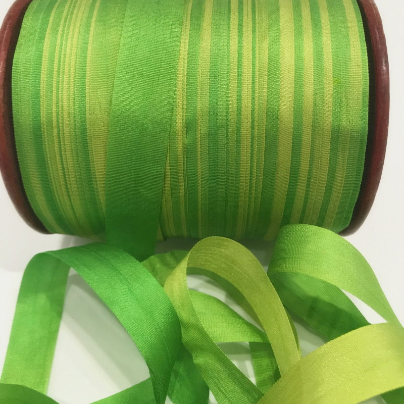 1/2" Wide 100% Pure Silk Ribbon - Dragoneye Greens & Yellows